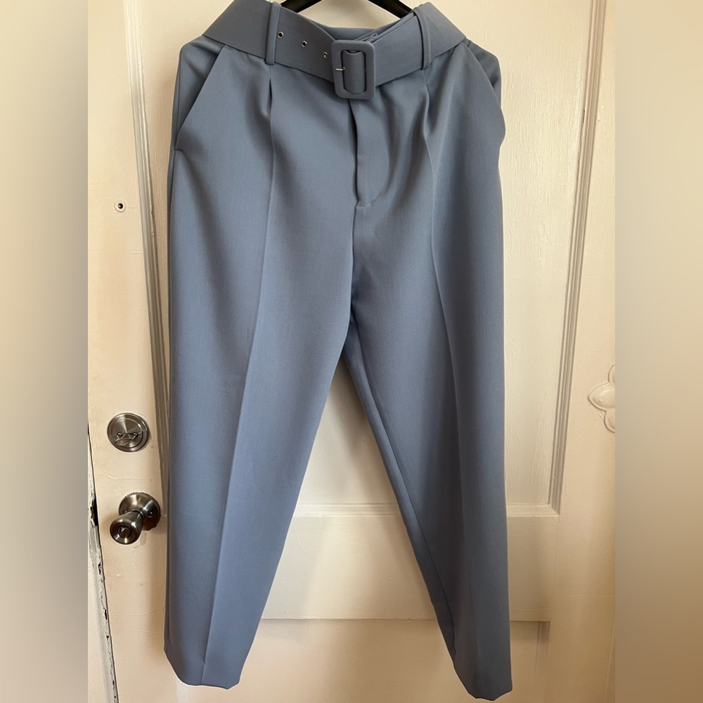 Pants with fabric covered belt/ XS / pastel blue